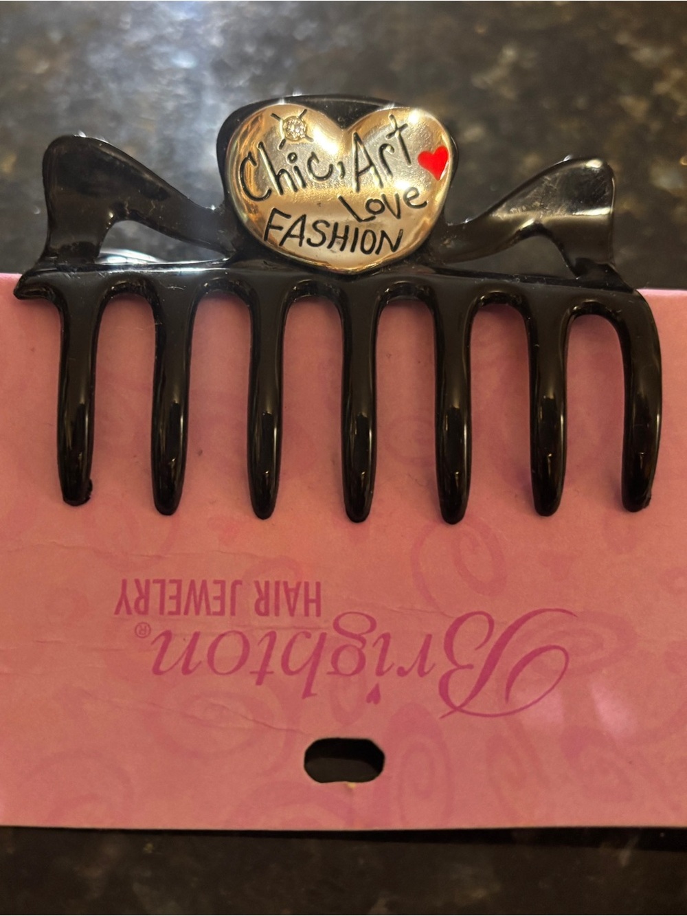 Retired BRIGHTON Fashionista Black Claw Clip Silver Heart CHIC ART LOVE FASHION - Picture 6 of 7